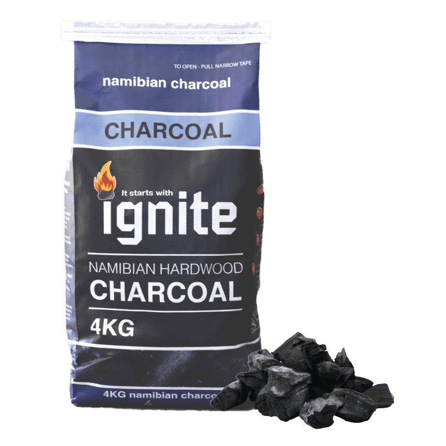 A 4kg bag of Ignite Charcoal with product render